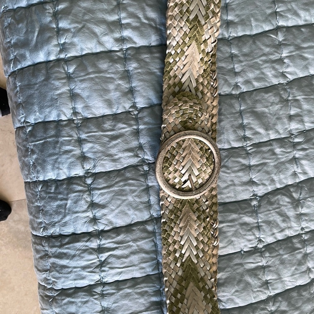 Wide braided leather belt. 40” long with silver buckle